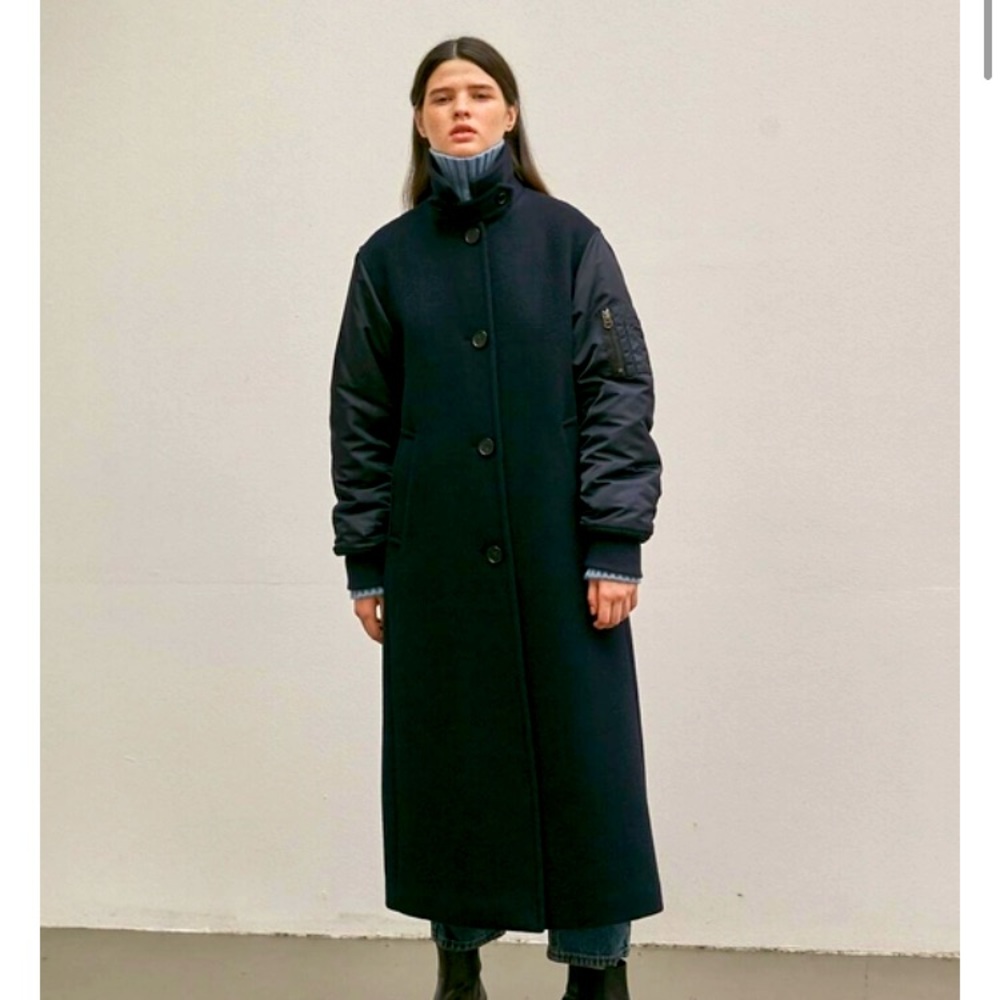 Collabotory Wool Coat w/ Jumper Sleeve in Navy NWT